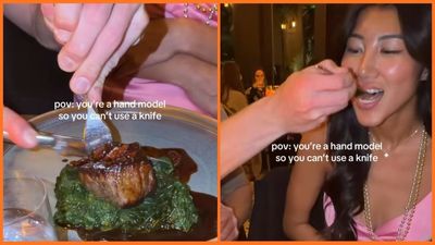 ‘Can’t take the risk’: Woman has her date cut up her steak and feed it to her at a restaurant, and her reason is wild