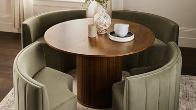 I'm a Big Fan of This Flexible, Banquette-Style Dining Bench Set — It's Space-Saving, Can Work With Your Existing Pedestal Table, and Dining Has Never Looked So Comfortable