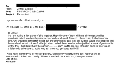 British socialite who arranged ‘girls’ apologised to Epstein over some ‘past their sell-by date’