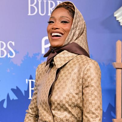 Keke Palmer Coats Herself Head-to-Toe in Gucci Logos for 'The Burbs' Press Tour