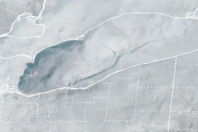 The ice crack across Lake Erie is so large that it can be seen from space