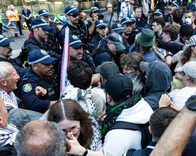 Protesters chant ‘we have the right to demonstrate’ at rally outside Sydney police station – as it happened
