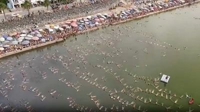 Swimmers float at Argentine Lake for world record attempt