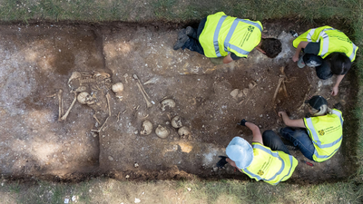 Viking Age mass grave holds mysterious mix of dismembered human remains and complete skeletons, including a 'giant' who'd had brain surgery