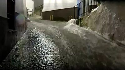 Strong water torrents hit Ubrique after storms in Spain’s Cadiz region