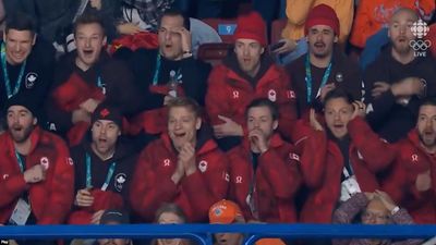Canadian Men’s Hockey Team Delighted to See Team USA Speedskating Team Crash in Person