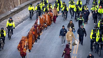 Buddhist monks complete 3,700-kilometre 'Walk for Peace' to Washington