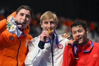 US speedskater Jordan Stolz seals first Olympic title as he begins quest to win four gold medals