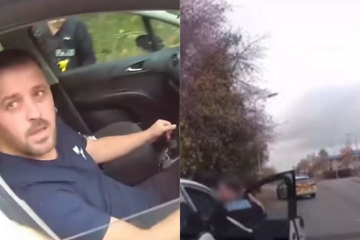 Police officer filmed clinging on to car door as fleeing drug dealer reversed down road