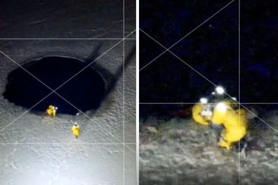 Drone footage captures dramatic rescue of dog trapped in icy Massachusetts pond