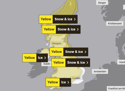 Snow and ice warnings cover nearly all of UK including London as Arctic blast sweeps in
