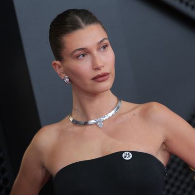 Hailey Bieber's Flippy Lob Is the Perfect Accessory to Her Naked Dress