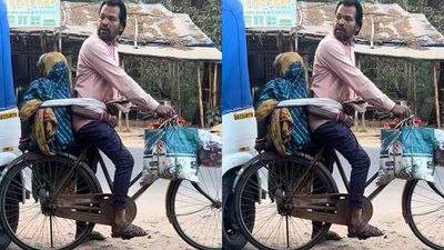 Son’s unique bicycle ride with mother wins hearts; emotional video goes viral
