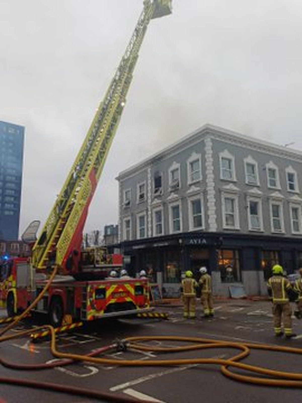 Sixty firefighters tackle fire at three-storey…