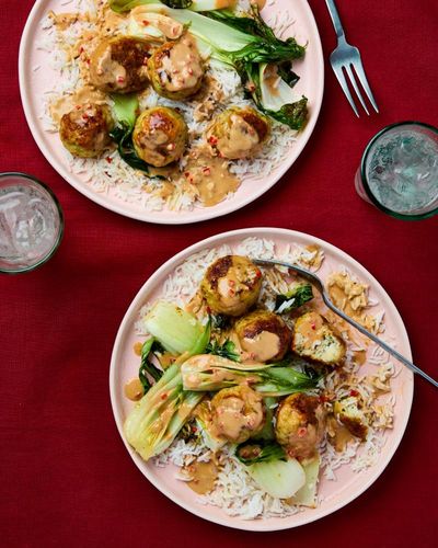Rukmini Iyer’s quick and easy recipe for ginger sesame meatballs with rice and greens