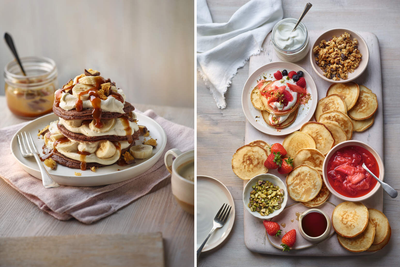 Banoffee stack or fruity granola? Here's two very different Pancake Day options - we can't decide which we love the most