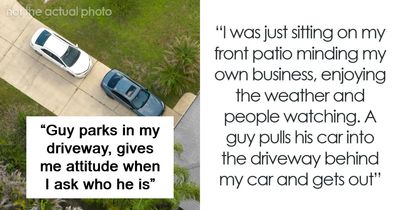 Guy Explodes At Woman After Parking In Her Driveway, Shuts Up The Second Her Male Friend Appears