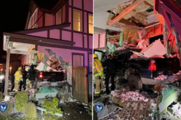 Watch: Video shows pickup truck crashing into Oregon home after launching about 100 feet through the air
