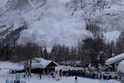 Terrifying moment massive avalanche smothers crowd of fleeing skiers in Italian Alps