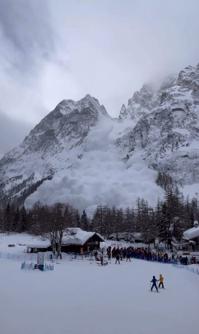 Terrifying moment huge avalanche cascades down mountain engulfing skiers in Italian Alps