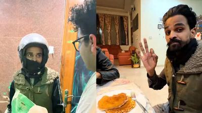 Man invites delivery executive inside for pancakes; viral video melts hearts online