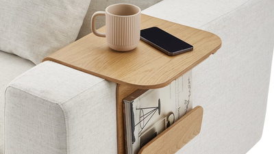 This Clever 'Sofa Armrest Table' Means You Can Skip a Side Table Altogether — It's A Huge Space-Saver in Tighter Spaces