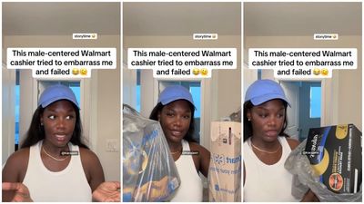 Elder female cashier at Walmart tries to embarrass a woman for buying period panties in front of a male customer, but fails miserably