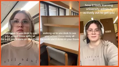 Student crashes out after returning to her grad student cubicle to find her school had thrown away hours of work on her thesis