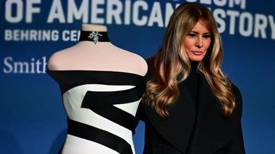 US First Lady Melania Trump donates her white and black trimmed inaugural ball gown