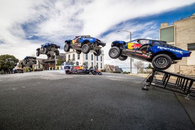 Watch: Ford’s Dakar truck leaps over Red Bull’s RB7 in San Francisco stunt