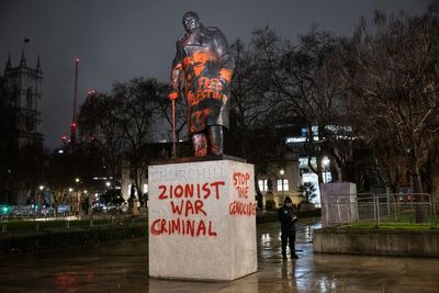 Man arrested after Churchill statue in London defaced with ‘Zionist war criminal’ graffiti