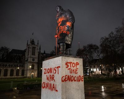 Man arrested after Churchill statue outside UK parliament sprayed with graffiti