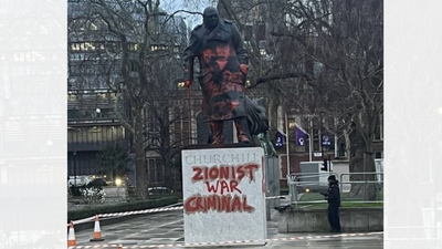 Winston Churchill statue vandalised in London: Man arrested for writing ‘Free Palestine’