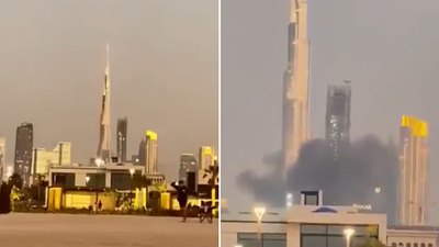 US, Israel Attack Iran: Plume of smoke rises near Burj Khalifa as Iran missile attack hits Dubai; video captures chaos