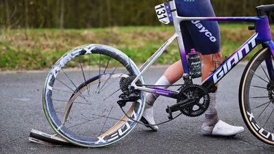 Jayco-AlUla's Amaury Capiot suffers catastrophic hookless rear wheel failure at Omloop Het Nieuwsblad