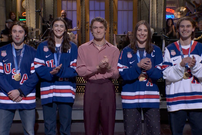US hockey players throw jab at Trump in SNL skit with Heated Rivalry star