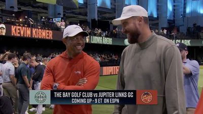 Travis Kelce, Tiger Woods Share Jokes Ahead of Tuesday’s TGL Event