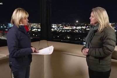 Moment rocket intercepted behind news presenters reporting on Iran airstrikes