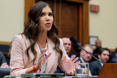 Kristi Noem confronted about affair rumors at hearing attended by her husband