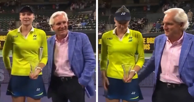 Tennis Star Elena Rybakina Awkwardly Pushes Presenter’s Hand Away During Trophy Ceremony