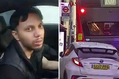 Moment drunk driver crashes into bus as he tries to escape police in west London