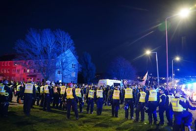 Anti-immigration demonstration outside block of flats after Calder incident