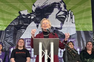 Former Irish president condemns US ‘attacks on truth’ during women’s day rally