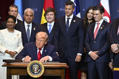 Kristi Noem appears with Trump in new ‘Shield of the Americas’ role - days after he fired her from DHS