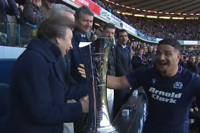 Watch: Princess Anne jokingly sidesteps hug from Scotland captain after Six Nations victory