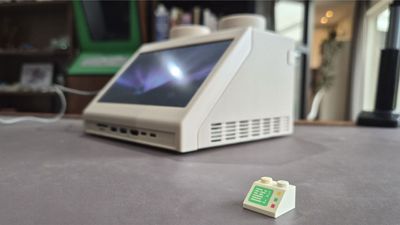 Classic tiny LEGO computer brick design from 1979 made into full-scale working computer — Mac Mini implanted into this 10:1 scale inflated reimagining