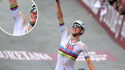 What was the strange black arm sensor worn by Tadej Pogačar at Strade Bianche?