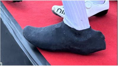 EF development rider testing aero triathlon shoes in a one-day race, and yes, they are legal