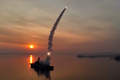 Watch North Korea conduct cruise missile test on new 5000-ton warship as Kim Jong Un looks on