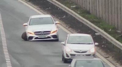 Moment drugged-up driver hit M1 barrier then drove miles with missing wheel
